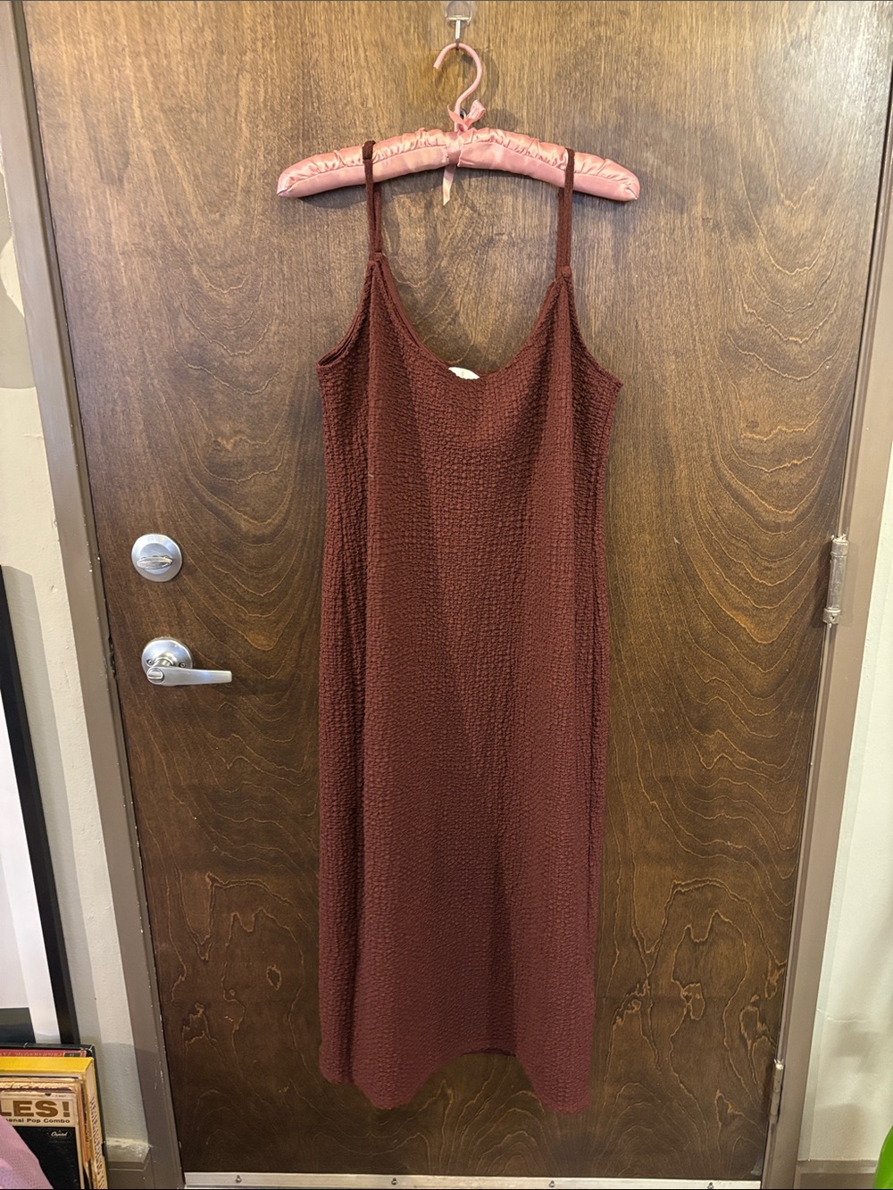H&M Chocolate Brown Textured Midi Slip Dress